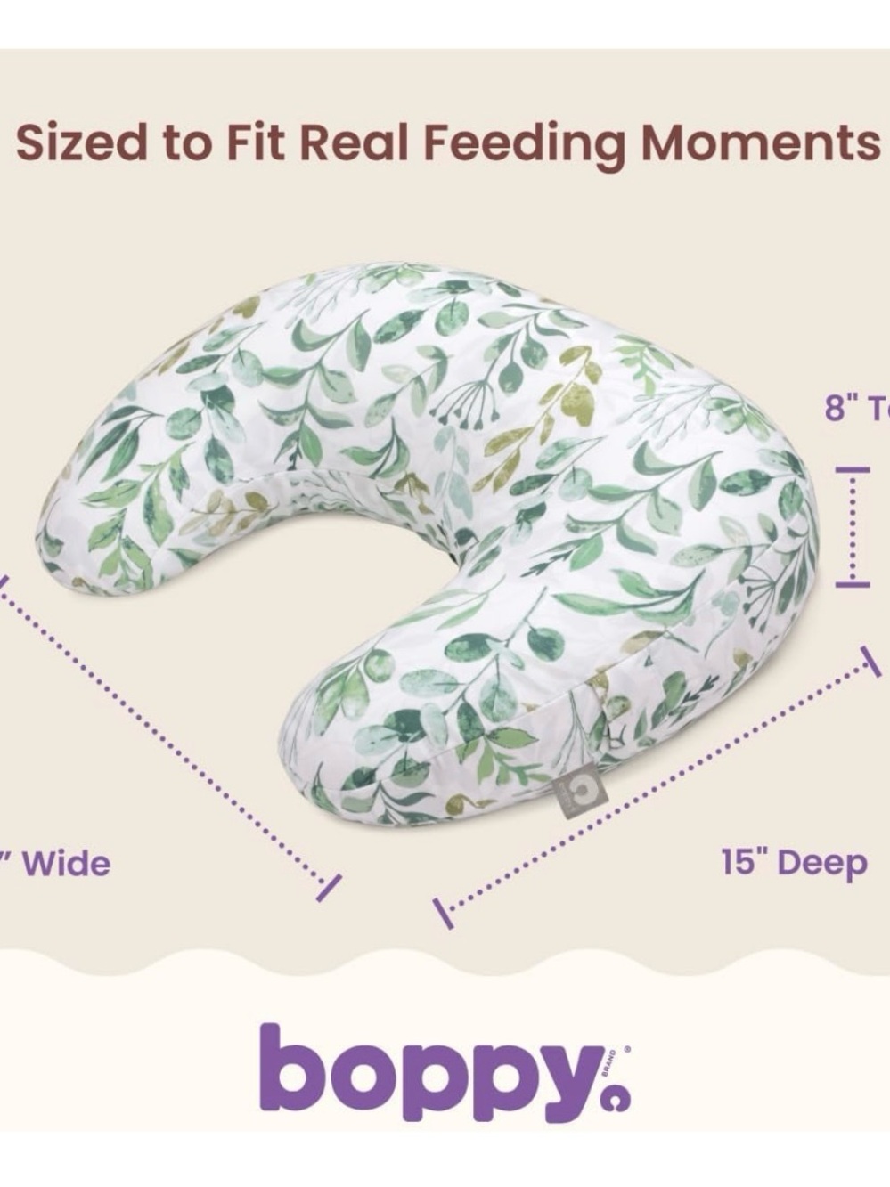 Boppy Feeding Pillow in White with Green Leaf Pattern